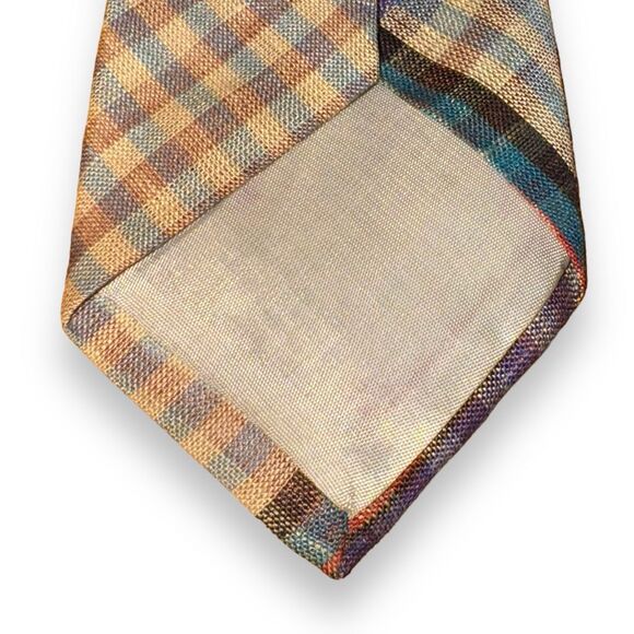Missoni Multicolored Check Handmade in Italy 100% Linen Tie - Picture 4 of 5